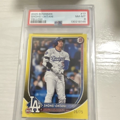 Bowman 2025 Shohei Ohtani Yellow #17 Serial Numbered PSA 8 Dodgers /75