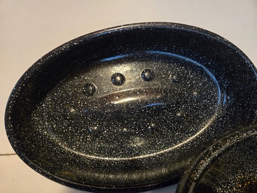 Granite Ware Emaille 15" schwarz gesprenkelt 10 Pfund Kapazität Bräter Drehspieß Pfanne mit Deckel - Bild 5 von 10