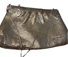 Vintage 1970s Silver Metal Mesh Evening Bag Hand Made in Hong Kong, Satin Lining