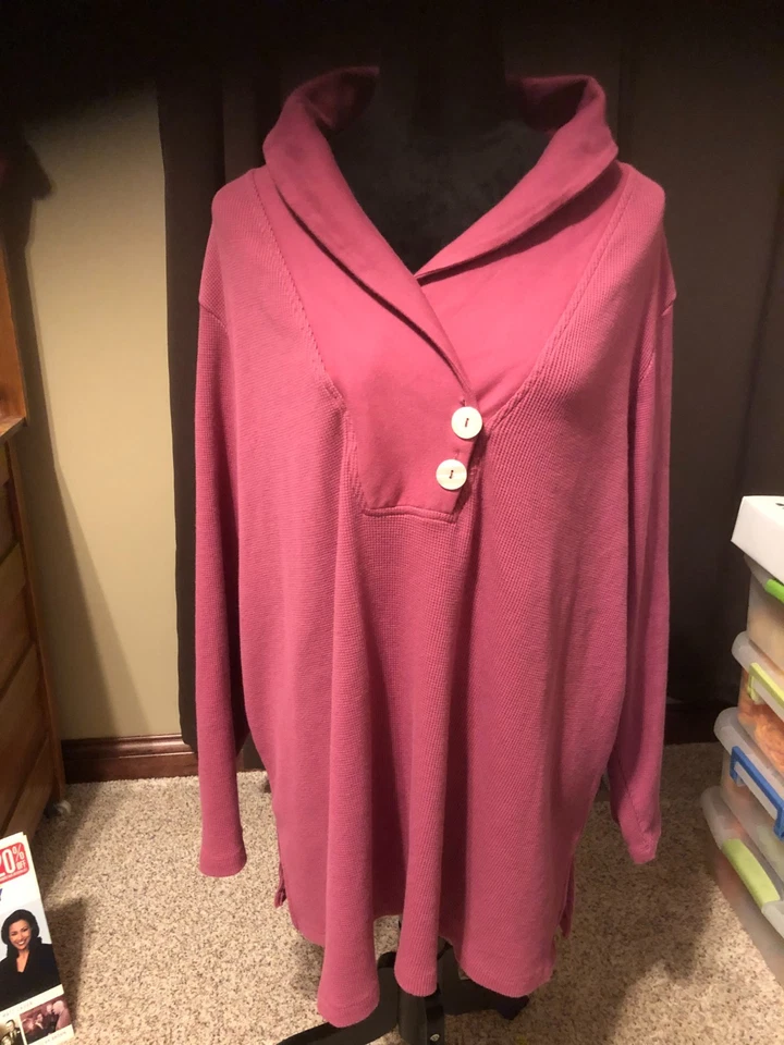 Top Roamans Malva Tejido Gofre Térmico Mujer Talla 3X Cuello Chal Manga Larga Foto 2 de 4