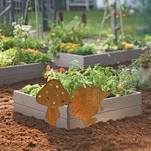 Unique 4PCS Decorative Garden Stakes Featuring Hedgehogs and Mushrooms - Picture 1 of 17