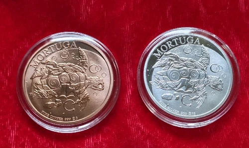 MORTUGA 🔘🟠 Set of 2 ZOMBUCKS  rounds  1 Silver & 1  Copper BU in Air-Tite caps
