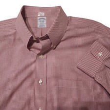 Brooks Brothers Dress Shirt Mens 17.5 34/35 Red Check Regent Non Iron LS Cotton