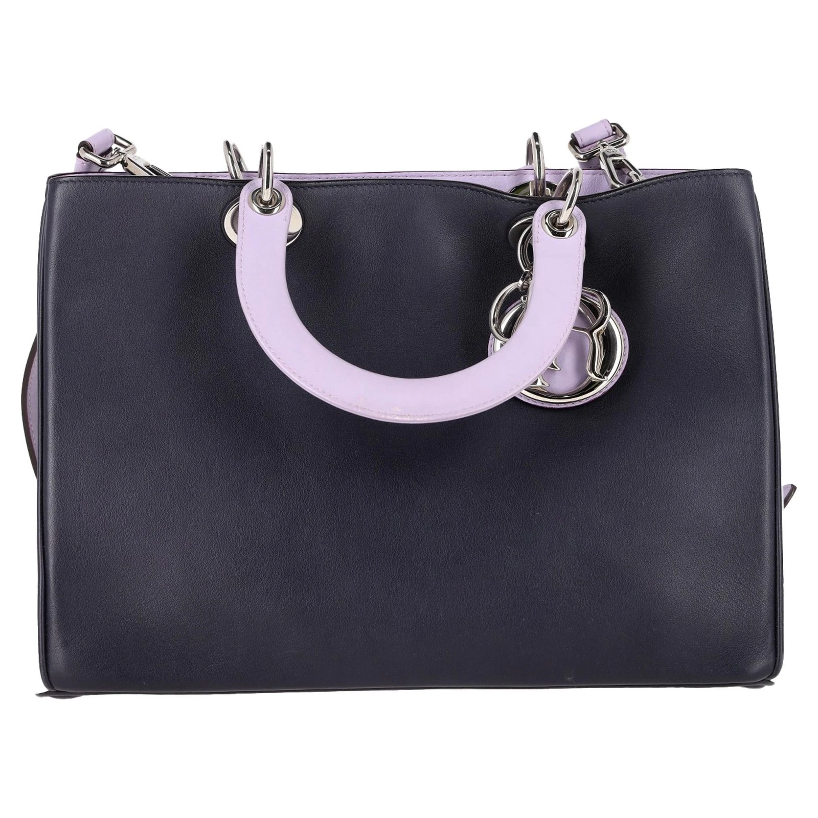 Sac fourre tout Christian Dior Medium Diorissimo en cuir bleu marine et argent un