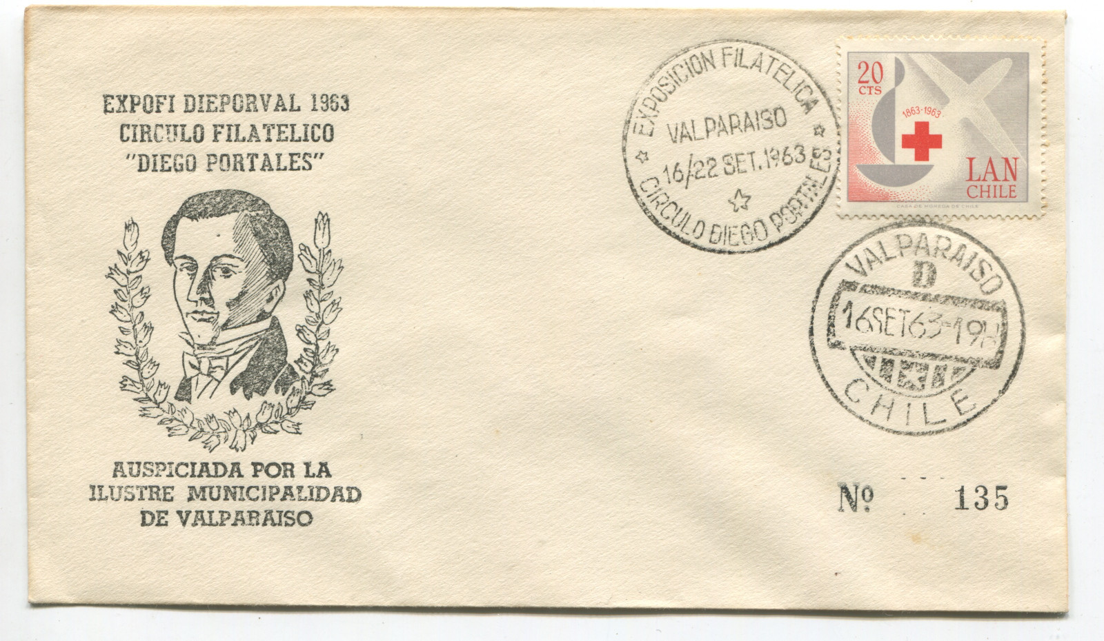 Chile 1963 Exposicion Filatelica Valparaiso Cover SC B214 Red Cross