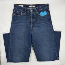 Levi Strauss Women's Ribcage Straight Ankle Jeans 27 Blue Denim Raw Hem Straight