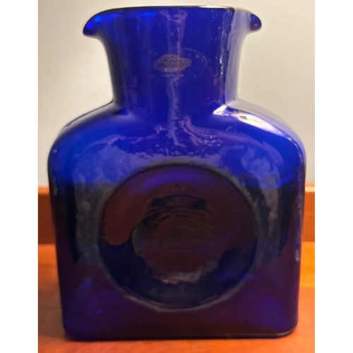 Vintage Blenko 384 Water Bottle Pitcher Cobalt Blue Double Spout Carafe