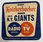 Knickerbocker Beer Coaster New York Giants Baseball WMCA Radio WPIX TV 1950s NFL