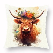 Highland Cow Pattern Designs Throw Pillow Covers 18x18 Inch Linen Square