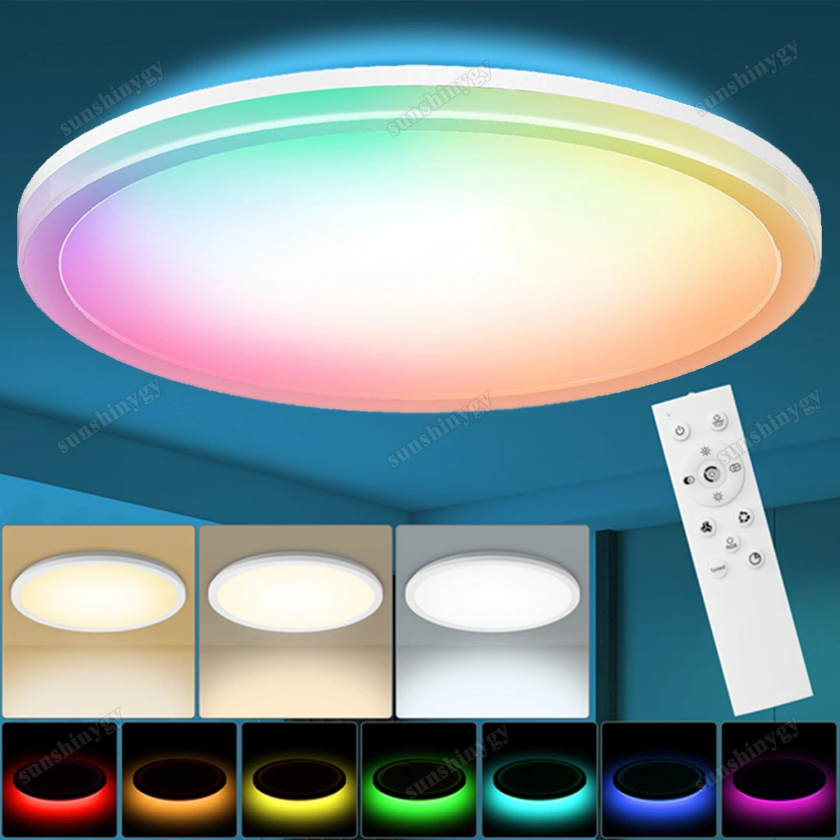 Dimmbar LED Deckenleuchte Panel RGB Farbwechsel, 20W 1400lm 2700K-6500K Warm-/Natur-/Kaltweiß Deckenlampe mit 7 Farbe, 30x30cm Eckig Ultra Dünn Tageslichtlampe für Kinderzimmer Schlafzimmer Wohnzimmer