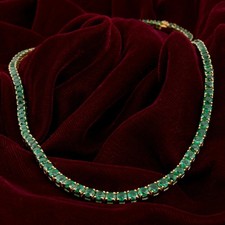 10Ct Emerald Cut Lab-Created Emerald Tennis Necklace 14K Yellow Gold Plated