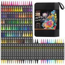 128 Acrylic Paint Markers, Dual Tip Brush Paint Pens for Rock Painting, Wood,...