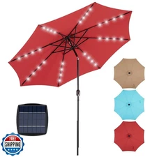 OLIXIS 10FT Solar Patio Umbrella with 32 LED Lights, Tilt and Crank Button an
