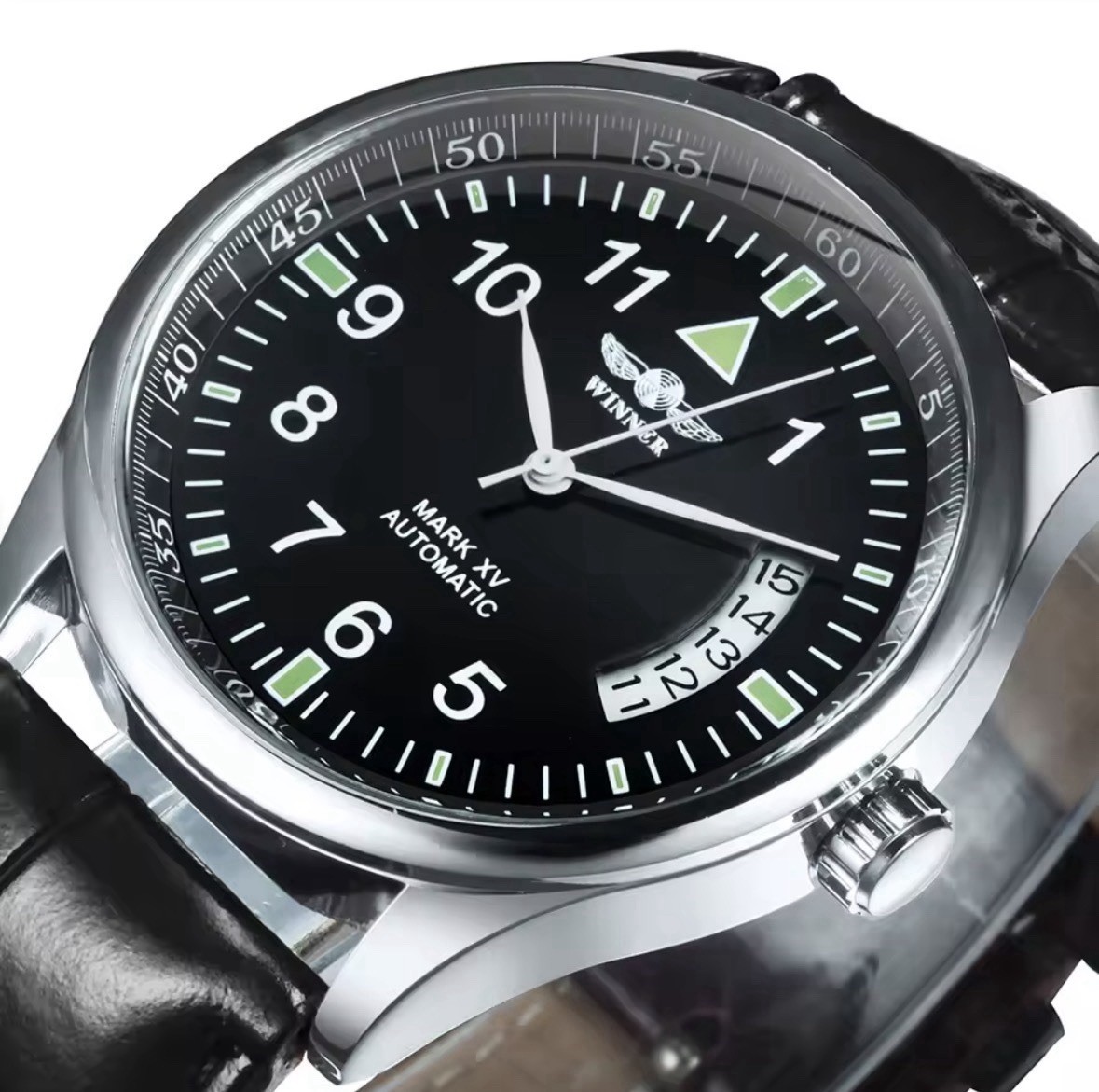 Winner Mark XV Automatic Men’s Wristwatch Black Dial Silver Stainless Steel Date