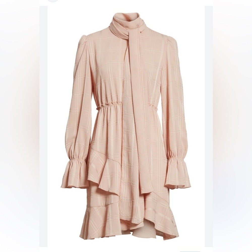 See By Chloe Blush Checkered Long Sleeve Dress