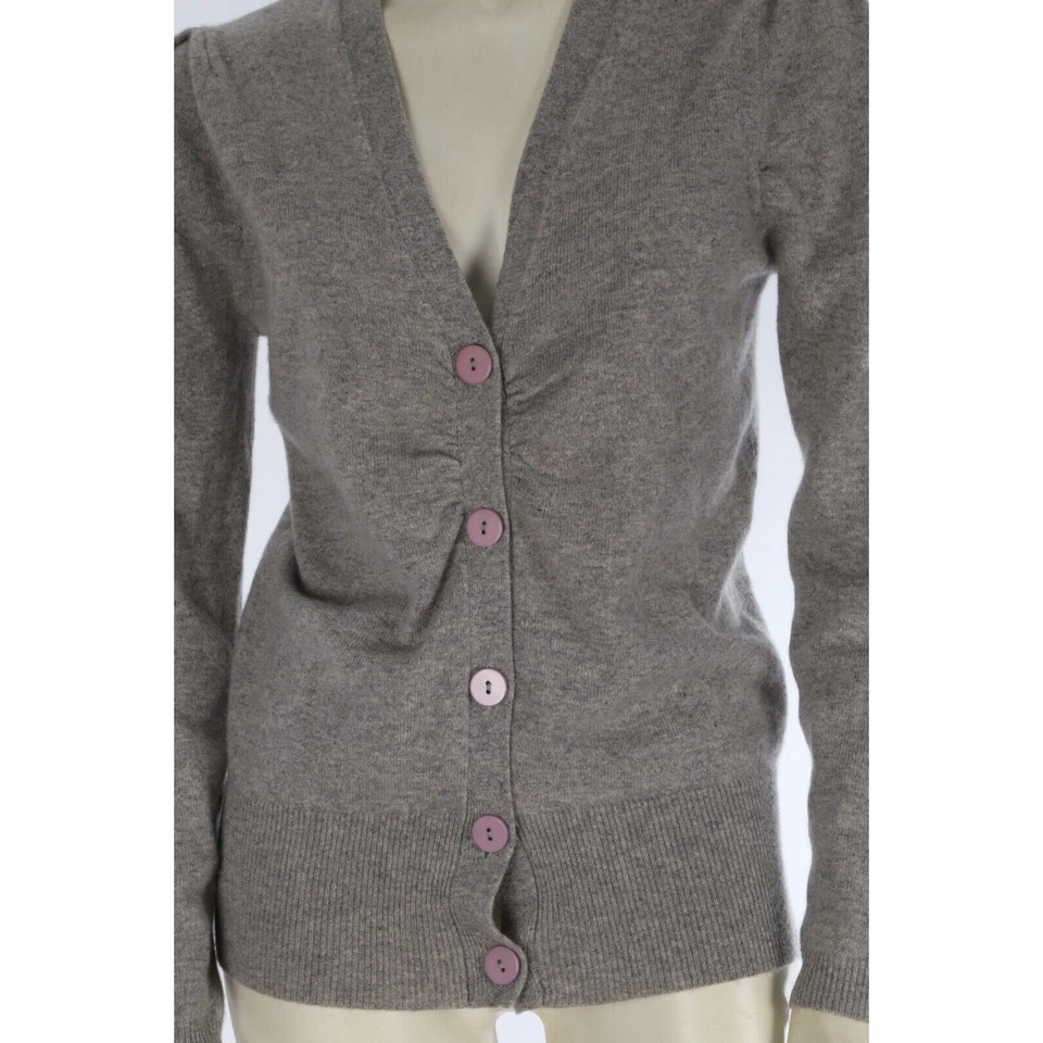 Cárdigan de cachemir gris diseño vertical - abotonada - talla pequeña Foto 4 de 4