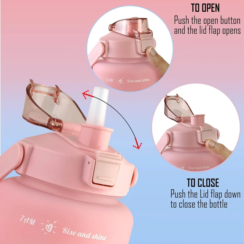 Half Gallon 64Oz Sport Motivational Water Bottle BPA Free with Straw Time Marker - Image 4 of 4