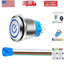 0.87''/22mm Blue LED Stainless Steel Latching Push Button Switch 12V-24V/5A P...