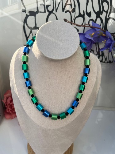 Damen Halskette Armband eloxierten Aluminium Walzen Herren Karabinerverschluss - Bild 2 von 11