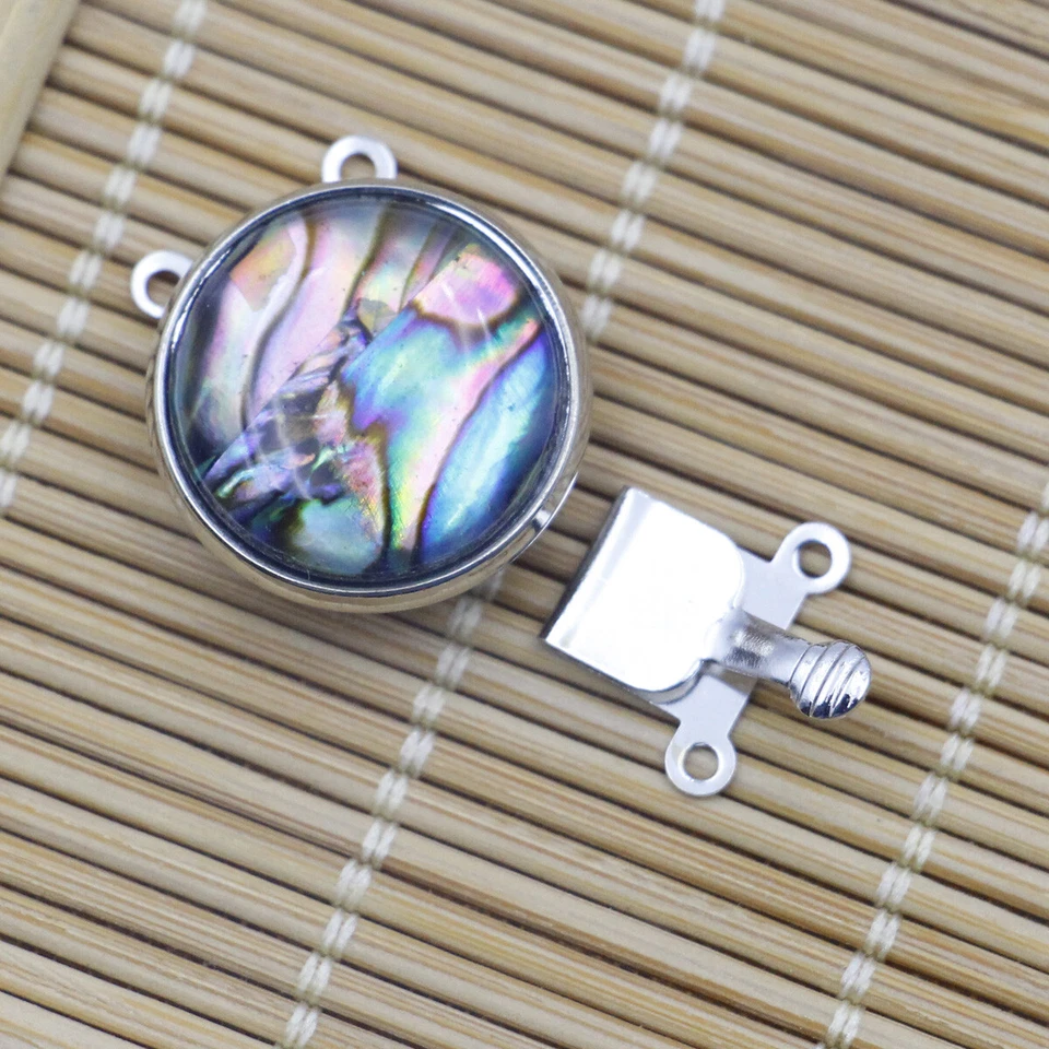2ROWS 18mm Natural Abalone Round Button Shell Metal Clasp Jewelry Findings - Image 3 of 3