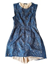 Oasis Blue Lace Gold Party Occasion Short Dress Size 16 Sleeveless