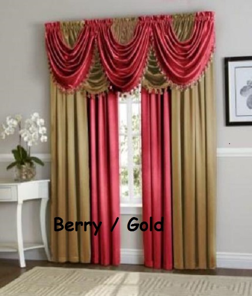 Hyatt Window Curtain & Fringed Valance Complete 9 Piece Window Treatment Set Aqua