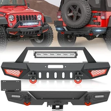 For 2007-2018 Jeep Wrangler JK JKU Rear/Front Bumper W/ LED Lights D-rings