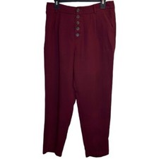 Anthropologie Womens Pants Burgundy Sasha Button Fly Tapered Pleat Trousers Sz 4