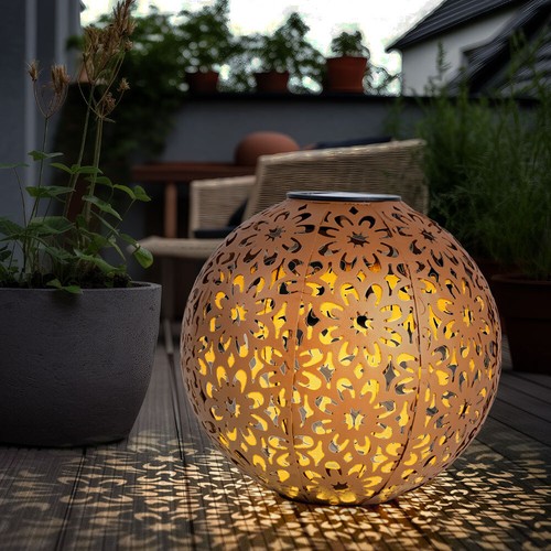 Solarlampe Außen Steckleuchte Terrassenleuchte Gartendeko Kugel rost LED 2er Set - Bild 9 von 12
