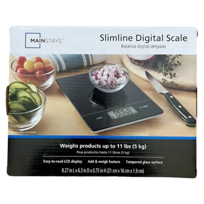 MAINSTAYS Slimline LCD Digital Scale w/Glass Surface Weighs up to 11 lbs (NEW)