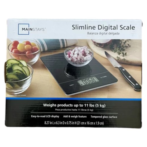 MAINSTAYS Slimline LCD Digital Scale w/Glass Surface Weighs up to 11 lbs (NEW)