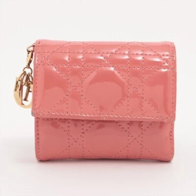 PRE-LOVED Dior Lady Dior Lotus Leather & patent Compact Wallet Pink Originalbox - Bild 1 von 4