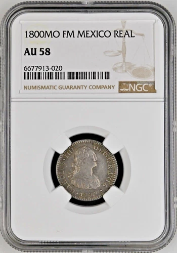 1800 Mexico Real NGC AU58 Silver Coin Charles IV FM Spanish Colonial