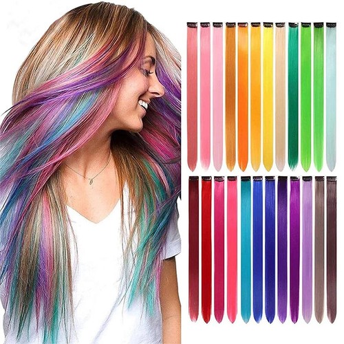 2X Clip-In-Extensions Für Langes Haar Strähnchen Mehrfarbig Regenbogen- ψ - Bild 4 von 93