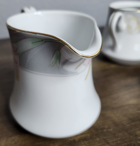 Mikasa Charisma grau L9049 Milchkännchen und Zuckerdose mit Deckel Floral Goldrand Japan - Bild 10 von 16