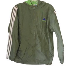 ADIDAS Dark olive green Hoodie Windbreaker Zipper Jacket Youth Size Large 14-16