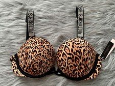 Victoria's Secret Leopard Shine Strap Bombshell +2 Cups Push Up Bikini Top 34A