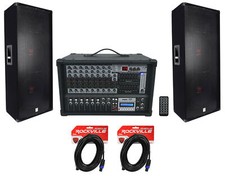 2 Rockville RSG15.24 Dual 15 3000w 3-Way DJ/Pro PA Speakers Powered Mixer w/USB