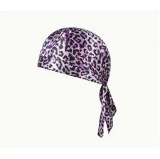 Black Purple Leopard Cheetah Spots Print Doo Rag Durag Headwrap Biker Bandanna