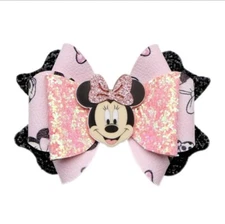 Pre-cut 4"  faux leather hair bow kit PREMIUM DIY Minnie Pink glitter