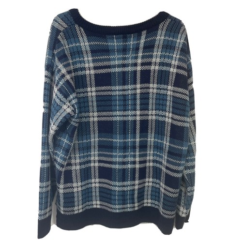 LuLaRoe L TORRIE V-Neck Relaxed Fit Sweater Blue & White Plaid “Size Down” - Picture 2 of 7