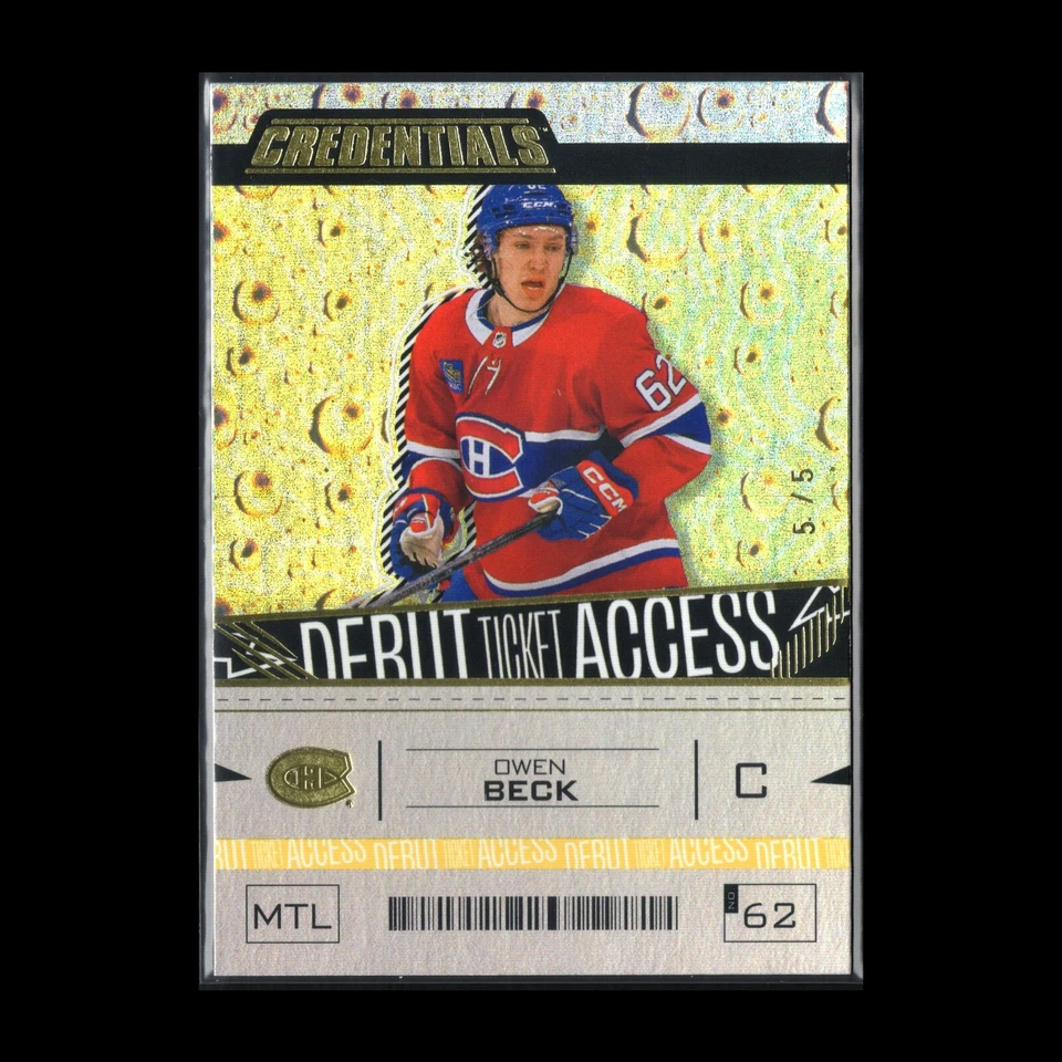 2023-24 UD Credentials OWEN BECK #186 Debut Ticket Access Gold 5/5 RC - Image 4 of 4