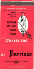 Pomona, California The Barrister Lunch Dinner Cocktails Vintage Matchbook Cover