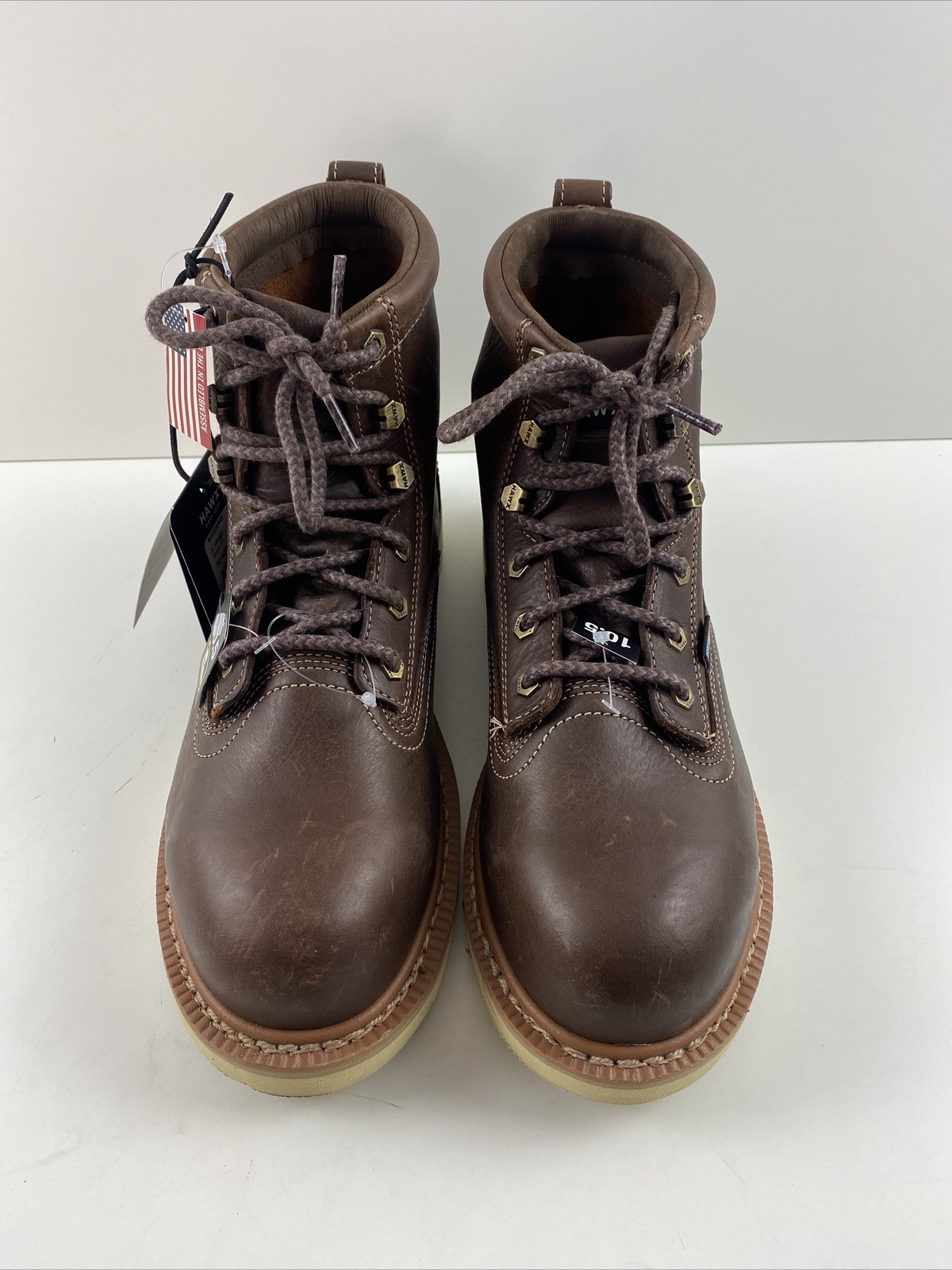 Hawx USA Brown Leather Lace Up COMP Toe Puncture Res Wedge Work Boots