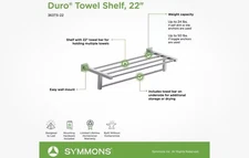 Symmons Bathroom Silver Brass Wall Towel Bath Shelf. Chrome. 363TS-22. D3