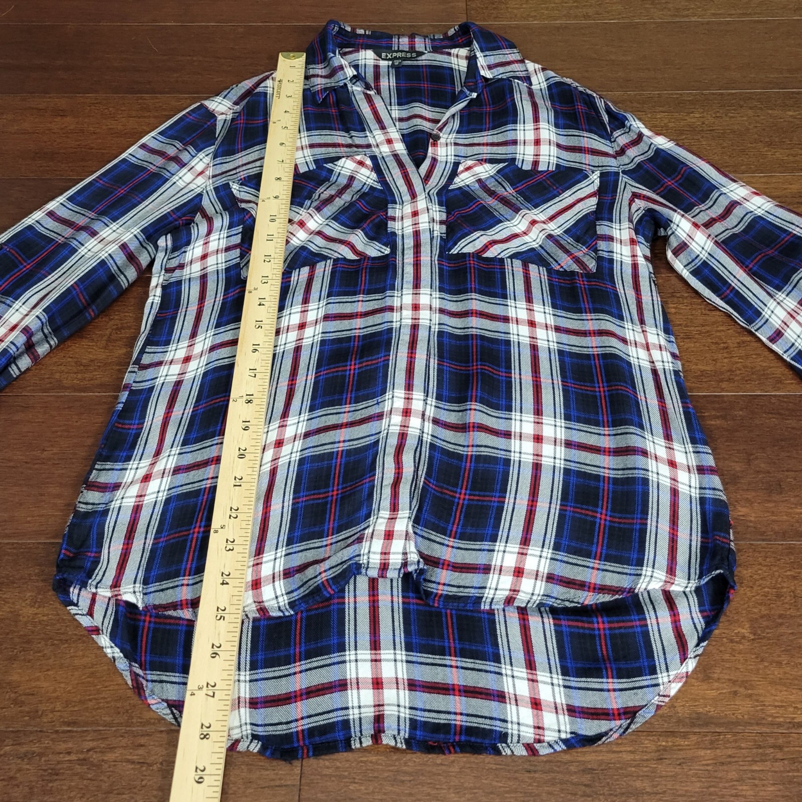 Express Button-Up Roll Tab Sleeve Lightweight Pla… - image 8