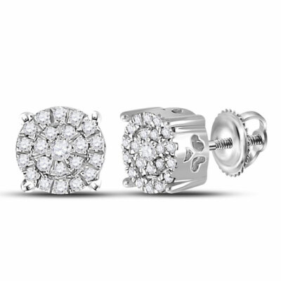 10k Weißgold Damen Runde Diamant Konzentrisch Kreis Cluster Ohrringe