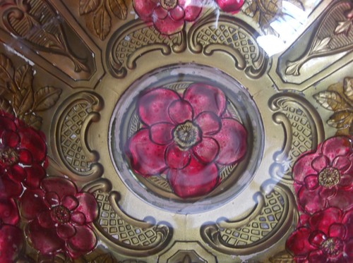 Vintage Goofus Glass Bowl Gold and Red Floral Design - Picture 4 of 8