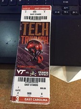 2016 VIRGINIA TECH HOKIES VS EAST CAROLINA COLLEGE FOOTBALL TICKET STUB 9/24 