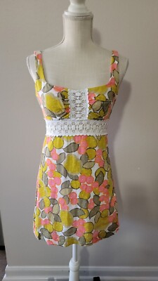 Milly Multi-Color Print Lace Trim Dress Size 2 Mod 60s Retro Style  Sleeveless | eBay